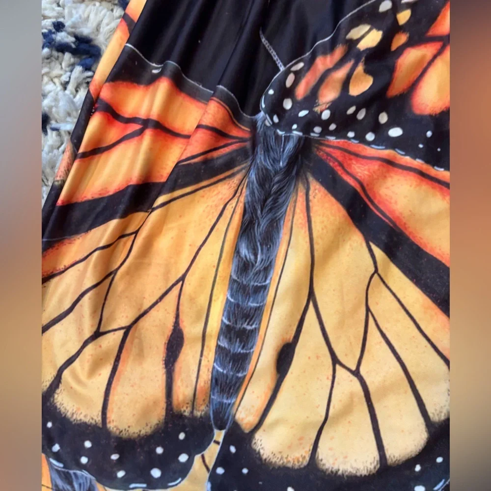 Kids monarch  Butterfly Print A-Line elastic waist Skirt - Orange/Black- size 16